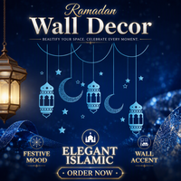 Autocollants muraux DAMAI pour l'Aïd, lanterne bleue, lune, étoiles, taille moyenne, décoration intérieure du Ramadan pour fenêtres et portes