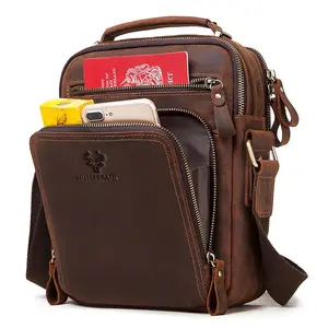 HUMERPAUL กระเป๋าหนังเครซีฮอร์ส,กระเป๋าพาดลำตัวกระเป๋าส่งเอกสารหนังแท้สำหรับผู้ชายกระเป๋าครอสบอดี้วินเทจทันสมัย