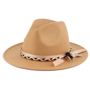 Personalizado hecho a mano vintage elegante de las mujeres de lana australiana duro plano de ala ancha sombreros de fieltro