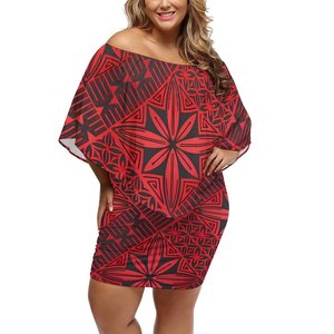 Robes mini-ponchos décontractées pour femmes, à imprimé tribal polynésien samoan personnalisé, à épaules dénudées, style aile, moulante, très vendues - Product Image 3