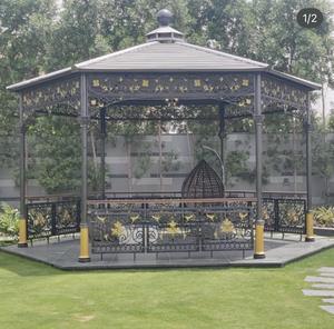 Pergola en fonte noire et or pour jardin, pavillon décoratif extérieur, taille personnalisée, élégante décoration extérieure - Product Image 1