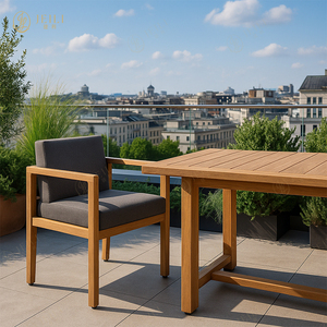 JEILI Arredamento Esterno Moderno di Alta Gamma, Lussuoso Tavolo in Legno di Teak con Sedia in Tessuto Nero per Hotel, Ristoranti e Terrazze - Product Image 4