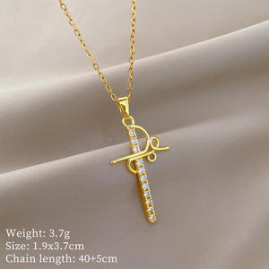 Cruz dorada oro cristiano titanio acero Micro-incrustaciones colgante collar Unisex moda Internet celebridad joyería - Product Image 4
