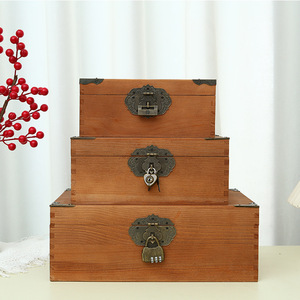Boîte de rangement vintage en bois avec serrure, boîte à bijoux rectangulaire de bureau pour documents et articles divers - Product Image 1
