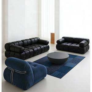 Sofá Modular de Cuero Genuino Estilo Italiano, Forma Recta en L, Relleno de Espuma, Muebles para Sala de Estar - Product Image 1