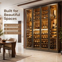 Armoire à vin moderne vintage personnalisée avec cadre en acier inoxydable, porte vitrée, intérieur LED chaud, rangement autoportant pour la maison