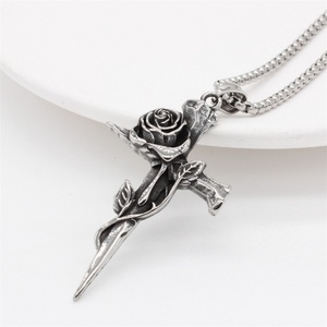 Retro Personalized Jewelry Necklace Rose Flower <b>Cross</b> Pendant Necklace - Product Image 3