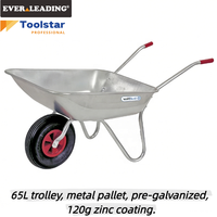Carretilla de Acero Galvanizado de 65L, Carro de Jardín de Alta Resistencia, Estructura Tubular con Recubrimiento de Zinc, Rueda Neumática, Carro de Construcción OEM