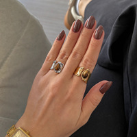 Vintage Einfacher 18K Gold Edelstahl Tropfenförmiger Natürlicher Tigerauge-Stein Welliger Breiter Offener Ring Abstrakter Skulpturaler Fingerschmuck