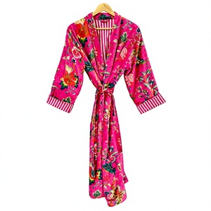 Robe longue pour femme à imprimé floral, manches trois quarts, col en V, longueur complète, style décontracté, en velours doux, style enveloppant avec lien - Product Image 1