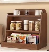 Meuble polyvalent de style minimaliste couleur noyer : Table à manger, Organisateur de service à thé, Meuble à collations multi-niveaux, Porte-tasses d'entrée