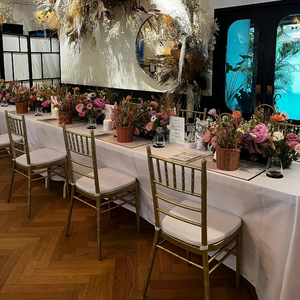 Las Mejores Sillas <span class=keywords><strong>de</strong></span> Boda Estilo Chiavari <span class=keywords><strong>de</strong></span> Hierro Dorado Brillante para Eventos Modernos al Aire Libre, Hoteles y <span class=keywords><strong>Banquetes</strong></span> Disponibles al por Mayor - Product Image 5