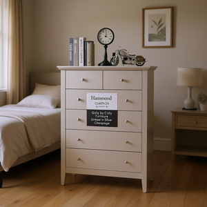 Comò Hammond a 5 cassetti color argento champagne, mobile contenitore contemporaneo per camera da letto - Product Image 2