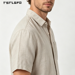 เสื้อเชิ้ตแขนสั้นผ้าลินินผสมฝ้ายพรีเมียมสำหรับผู้ชาย คอปกคลาสสิก ติดกระดุม สีพื้น สไตล์ Old Money เสื้อสำหรับฤดูร้อน - Product Image 3