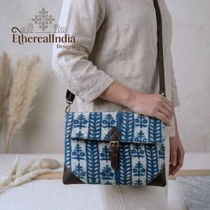 Handcrafted Indigo Block Print <b>Bag</b> Cotton Tablet Sleeve with Strap <b>Boho</b> Crossbody <b>Bag</b> Bulk Export India - Product Image 2