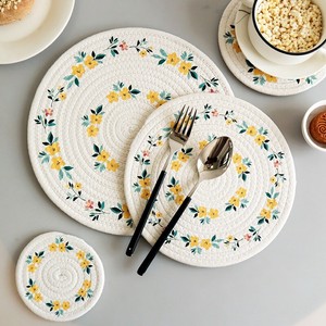 Floral Round Placemats Cotton Polyester Heat Resistant <b>Table</b> Mats <b>Coasters</b> Home Decor - Product Image 2
