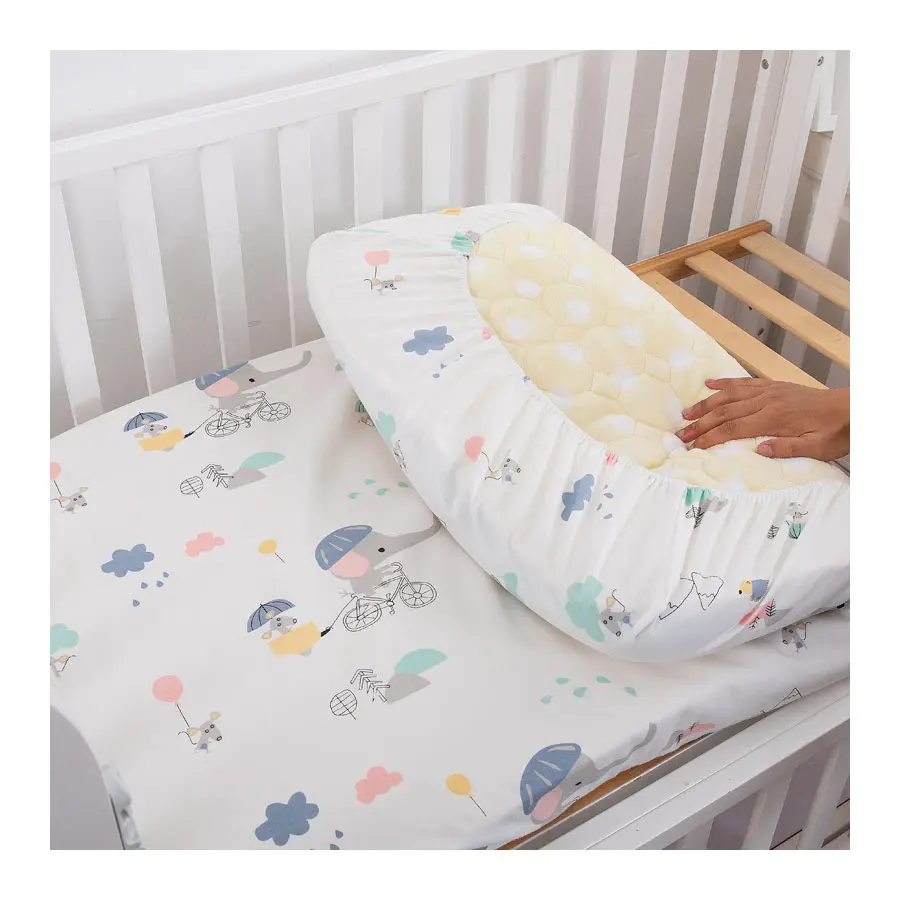 HOSHOM Được Trang Bị Bé Cot Crib Tấm Ga Trải Giường Jersey Cotton Tùy Chỉnh Nhựa Nursery Kids Bedding Sheets