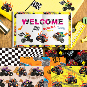WW072 dekorasi Album foto pembungkus Hadiah pola truk Monster pesta mobil balap kertas Scrapbook DIY untuk pembuatan kartu DIY dekorasi - Product Image 5