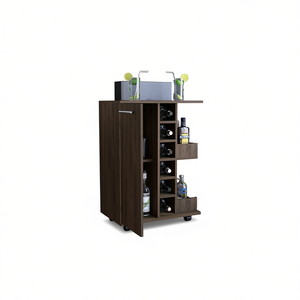 Chariot de bar finition noyer foncé avec roulettes, design moderne pour usage domestique - Product Image 1