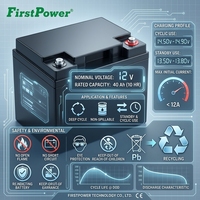 Batería de almacenamiento sellada recargable AGM FirstPower LFP1240D 12V40Ah para instrumentos médicos, iluminación ferroviaria y fuente de alimentación.