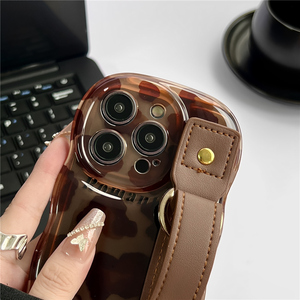 Funda de teléfono de pulsera Leooard marrón de lujo para iPhone 15 14 13 12 11 Pro Max 15pro parachoques a prueba de golpes funda linda chica mujer casos - Product Image 2