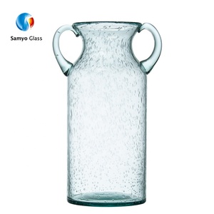 <span class=keywords><strong>Vase</strong></span> à fleurs cylindrique en verre de grande taille moderne, personnalisé, de couleur <span class=keywords><strong>bleu</strong></span> violet, avec poignée, en gros - Product Image 4