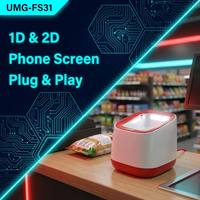 Lecteur de codes-barres 1D/2D mains libres de bureau économique FS31 avec lecteur QR USB pour écran de téléphone, idéal pour les caisses de supermarchés et les TPV