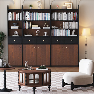 Librería Industrial de Roble <span class=keywords><strong>Rojo</strong></span> Norteamericano Sólido con Almacenamiento de Pared Completo y Vitrina de Exhibición para Sala de Estar - Product Image 1