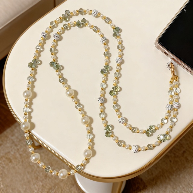 New Crossbody Mobile Phone Chain Lanyard High-end Crystal Pearl Bag Pendant Can Be Hung Neck Anti-lost Model Chain