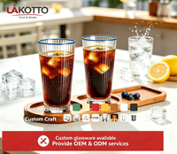 LAKOTTO Verre à eau haut en verre transparent 310 ml avec rayures verticales, design classique, réutilisable pour café, thé, bière, jus, boissons quotidiennes
