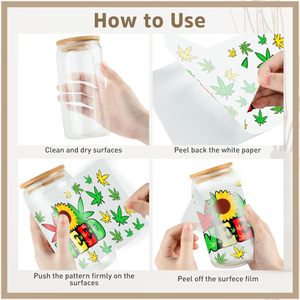 Transfert UV DTF personnalisé pour gobelet de 16 oz, motif feuille d'alien, résistant à l'eau, à appliquer par frottement - Product Image 5