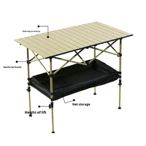 Ruida Factory Direct Sale <b>Adjustable</b> Roll <b>Table</b> Portable Iron <b>Folding</b> <b>Table</b> Outdoor Furniture Camping Picnics Modern Square LYC- - Product Image 1