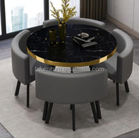 Table de salle à manger de style français moderne, gain de place, écologique, Lovezone, ensemble de 4 chaises, base en marbre et métal doré, pour la maison, l'hôtel, le bar