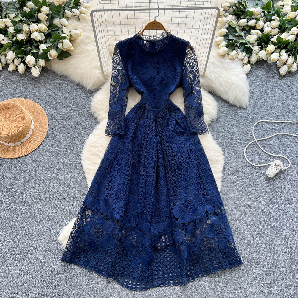 Verified Supplier Navy Blue Dress With White Lace Maternity-Friendly Design  | Alibaba.com