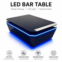 Table de bar carrée haute en acier inoxydable, comptoir à cocktails lumineux à LED avec lumière ambiante bleue, mobilier de pub moderne