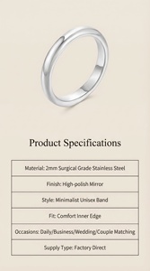 Anelli Classici per Coppie <span class=keywords><strong>in</strong></span> <span class=keywords><strong>Acciaio</strong></span> <span class=keywords><strong>Chirurgico</strong></span> da 2mm, Finitura a Specchio, <span class=keywords><strong>Fedi</strong></span> Coreane Abbinabili per Uomo e Donna, Direttamente dalla Fabbrica - Product Image 2