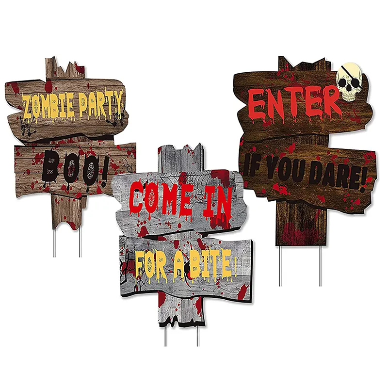 New Arrivals Outdoor Holiday Decorations Plastic Halloween Horror Decorative Address Signs Set