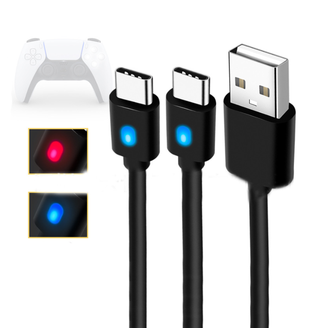 2 in 1 USB Cable with LED Light for Xbox Series X/S/PS5 Charging Cord Charger Cable Lead