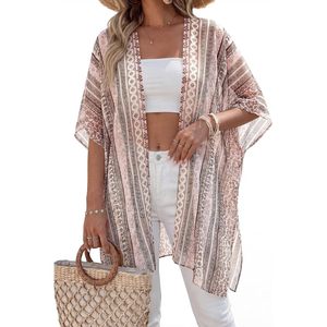 <b>Summer</b> Kimono <b>Cardigan</b> For Women Boho Floral Short Sleeve Swimwear Cover Up Loose V Neck Beach Wear Light Weight Fashion Top - Product Image 5