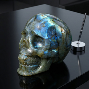 หัวกะโหลกลาบราดอไรต์ธรรมชาติแกะสลักด้วยมือ หัวกะโหลกควอตซ์คริสตัลแกะสลักสำหรับตกแต่ง - Product Image 6