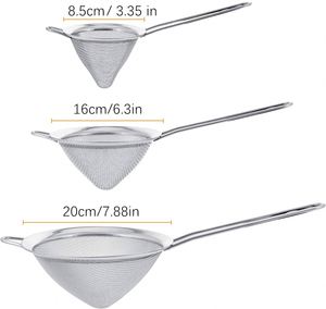 Juego de 3 Coladores Cónicos de Acero Inoxidable de Primera Calidad, Malla Extra Fina, para Colar, Escurrir y Filtrar Café - Product Image 2