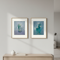 Lot de 2 tableaux muraux originaux encadrés, peints à la main à l'huile sur toile de lin, motif floral, style impressionniste, botanique réaliste, écologique, prêts à accrocher