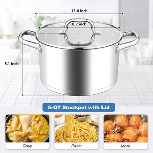 24cm Commercial Home Brazier/Braising Heavy-Duty Stainless Steel Induction <b>Saucepan</b> Hot Pot Soup Stock Cooking Pot Dishwasher - Product Image 2