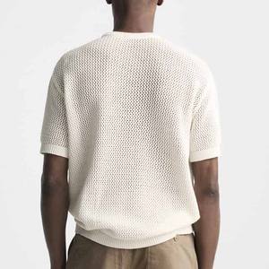 Pull-over d'été pour homme en coton 100% uni, surdimensionné, respirant, à col court, avec logo personnalisé, tendance et formel - Product Image 4