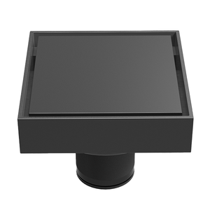 Rejilla de drenaje cuadrada moderna para ducha 10x10cm, de acero inoxidable SUS304 negro mate con patrón de cuña, antiolor para suelo de baño - Product Image 1