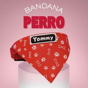 Bandana per cani Yommy rossa con motivo a stampa di ossa e zampe, accessori per animali domestici. - Product Image 2