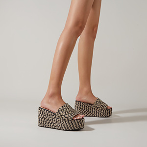 Sandales compensées à bout ouvert, plateforme en paille, à enfiler, rehaussantes, style printemps - Product Image 2