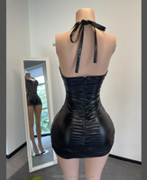 Robe Courte Femme Personnalisée Ocstrade Col Halter en V avec Diamants, Perles et Strass, Robe de Soirée de Luxe, Robe de Club Célébrité en Maille à Franges