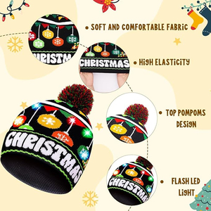 قبعة عيد الميلاد الخفيفة الجملة الكبار الاطفال قبعة عيد الميلاد أدى تضيء الجاكار متماسكة سانتا قبعة - Product Image 4