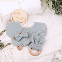Ensemble cadeau pour nouveau-né 2024 Combinaison en coton pour bébé Tissu pour bavoir Sucette Chaîne de sucette Couverture au crochet - Cadeau de naissance pour bébés